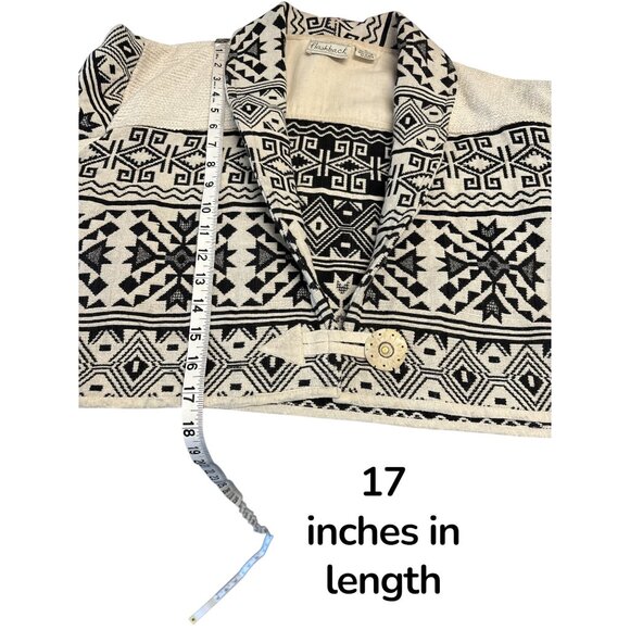 Black & White Geometric Print Cropped Jacket With Shawl Collar & Wide Sleeves  1 - Picture 10 of 10